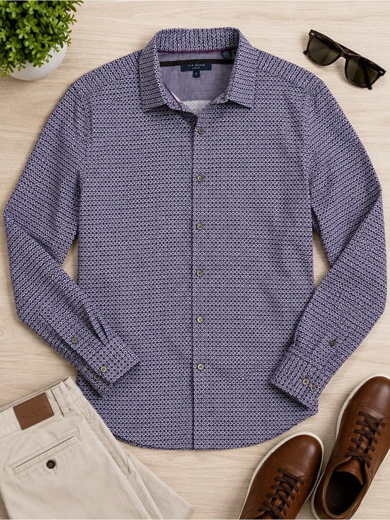 Ted Baker Other - Ted Baker London Men’s Geometric Print Button Down Shirt | Navy Purple
